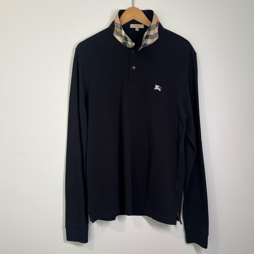Burberry Long-Sleeve Embroidered Logo Cotton Polo